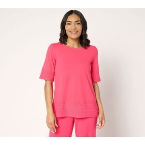 Cuddl Duds Women's Top Sz M Flexwear Eyelet Crew Neck Pink A676558